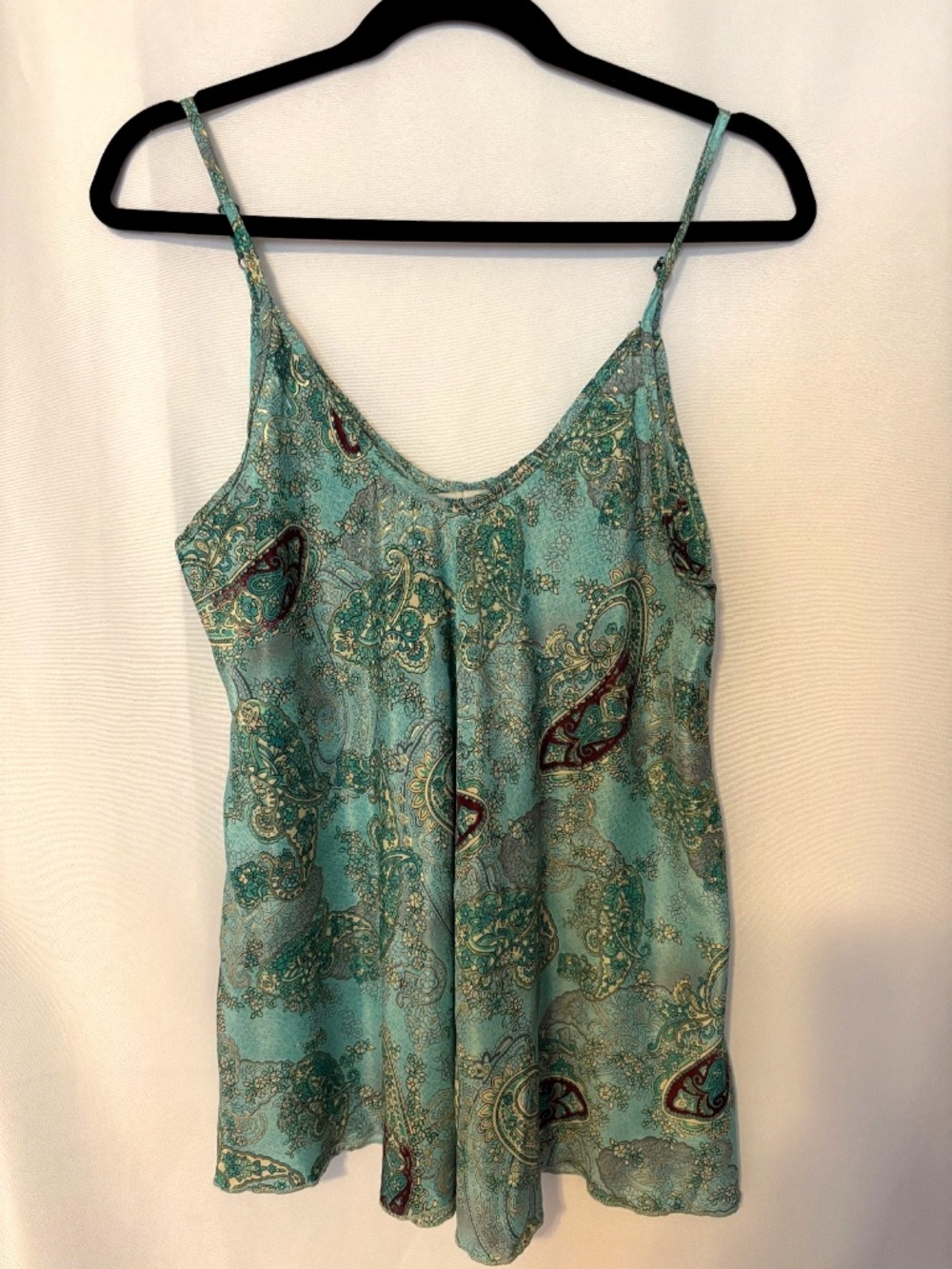 Boho Paisley Tank Top Turquoise Flowy Camisole Lightweight Summer Sleeveless M